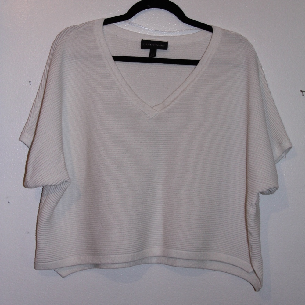 Lane Bryant White Cropped Short Sleeve Sweater